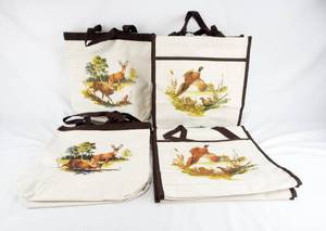 lot 14 image: Set of 6 Vintage Fred Sweney Canvas Bags Including 3 White Tail Deer and 3 Ring Necked Pheasants