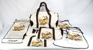 lot 15 image: Lot of Vintage Fred Sweney Canadian Geese Canvas 1987 Calendars, Duffle Bags and Aprons by Admanco