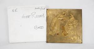 lot 18 image: Vintage Norman Rockwell Four Seasons Series - Tender Years Spring Tonic Brass Embossing Plate
