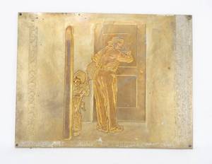 lot 19 image: Vintage Norman Rockwell A Helping Hand Series Closed For Business Brass Embossing Plate