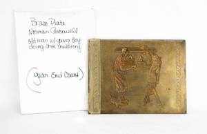 lot 57 image: Vintage Norman Rockwell A Helping Hand Series- Year End Count Brass Embossing Plate