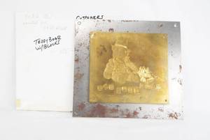 lot 53 image: Vintage Teddy Bear and 1-800-COAN INC Blocks Brass Embossing Plate on Aluminum Plate