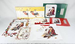 lot 43 image: Lot of Vintage 2013 Norman Rockwell Art for Golden Bear-Kosugi Co Holiday Gift Boxes, Bags, 2013 Calendars and Advertising Posters