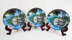 lot 47 image: Set of 3 Vintage Paul Detlefsen Old River Days Collector Plates Including Proofing Test Plates