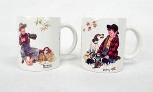lot 97 image: Lot of 7 Norman Rockwell A Boy and His Dog Series Ceramic Mugs