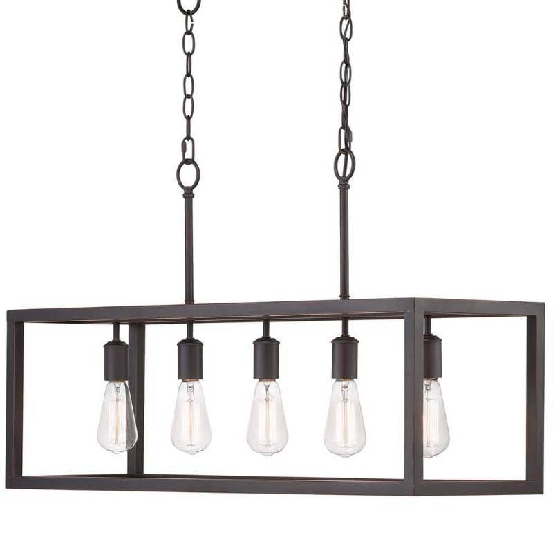 lot 106 image: New Hampton Bay Boswell Quarter 5-Light Distressed Black Industrial Linear Island Hanging Chandelier for Kitchen