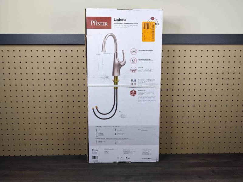 lot 72 image: New Pfister Ladera Single-Handle Bar Faucet in Spot Defense Stainless Steel