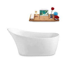 lot 2 image: Streamline 55 in. Acrylic Flatbottom Bathtub in Glossy White and Bamboo Bathtub Caddy