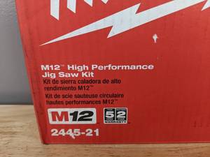 lot 75A image: Brand New Milwaukee M12 12V Lithium-Ion Cordless Jig Saw Kit with One 1.5 Ah Battery, Charger, Tool Bag 