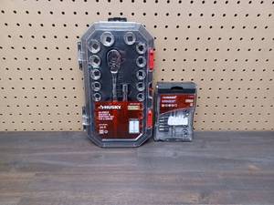lot 73 image: New Husky 38 in. Drive Ratchet SAEMetric Standard Socket Set (24-Piece) and 14 in. Drive Flex-Head Microdriver and Socket Set (16-Piece)