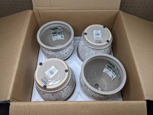 lot 182 image: New, Case of 4 Southern Patio Farrah Gray Ceramic Indoor Pots