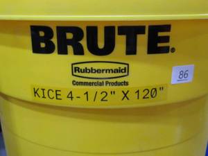 lot 166 image: TableTop King Brute 32 Gallon Yellow Trash Can with Lid and Dolly
