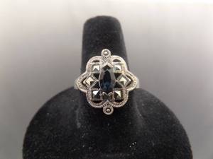 lot 31 image: .925 Sterling Silver Art Nouveau Sapphire Crystal Ring Size 8.75