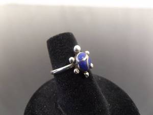lot 45 image: .925 Sterling Silver Lapis Lazuli Turtle Ring Size 5.5