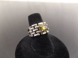 lot 47 image: .925 Sterling Silver Square Cut Peridot Ring Size 6.5