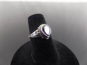 lot 54 image: .925 Sterling Silver Pear Cut Amethyst Ring Size 5.75