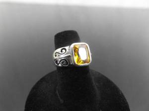 lot 60 image: .925 Sterling Silver Square Cut Citrine Scrolled Ring Size 5.5