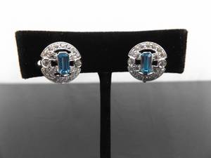 lot 76 image: .925 Sterling Silver Topaz Crystal Screw Back Earrings