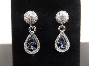 lot 77 image: .925 Sterling Silver Sapphire Crystal Dangle Post Earrings
