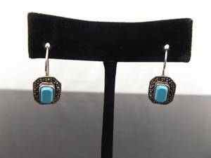 lot 78 image: .925 Sterling Silver Art Nouveau Sleeping Beauty Turquoise Hook Earrings