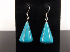 lot 79 image: .925 Sterling Silver Howlite Turquoise Dangle Hook Earrings