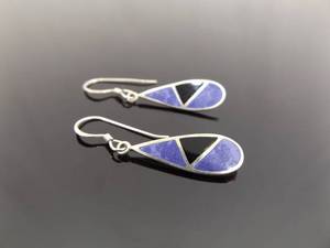 lot 80 image: .925 Sterling Silver Inlayed Purple Stone and Onyx Earrings