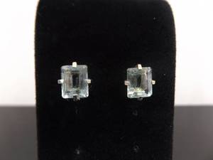 lot 81 image: .925 Sterling Silver Square Cut Topaz Post Earrings