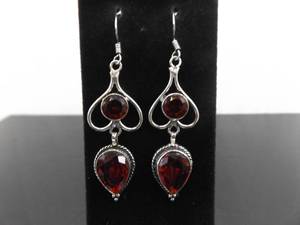 lot 86 image: .925 Sterling Silver Garnet Crystal Dangle Hook Earrings