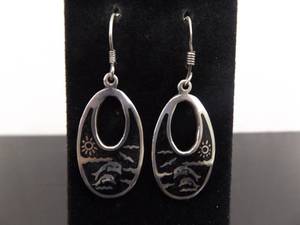 lot 93 image: .925 Sterling Silver Dolphin Dangle Hook Earrings