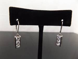 lot 97 image: .925 Sterling Silver Zirconia Dangle Latch Earrings