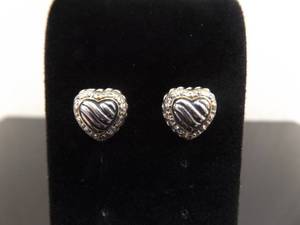 lot 98 image: .925 Sterling Silver Gold Trimmed Heart Post Earrings