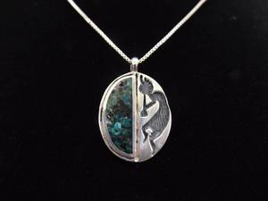 lot 4 image: .925 Sterling Silver Inlayed Turquoise Kokopelli Pendant Necklace
