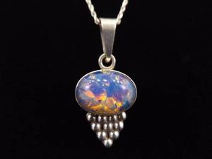 lot 10 image: .925 Sterling Silver Bubble Gum Dichroic Glass Pendant Necklace
