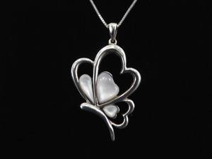 lot 18 image: .925 Sterling Silver Mother of Pearl Butterfly Heart Pendant Necklace