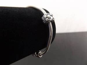 lot 28 image: .925 Sterling Silver PANDORA ALE Bracelet w1 Charm and 2 Stoppers