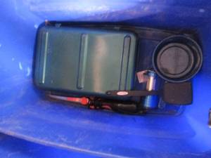 Large covered tote on wheels with a...