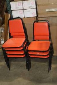 lot 36 image: Lot of (7) PaddedMetal Stacking Restaurant Table Chairs