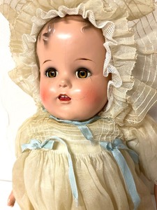 lot 69 image: Vintage 1930s Baby Doll,  Stroller and 4 Post Bed on Casters