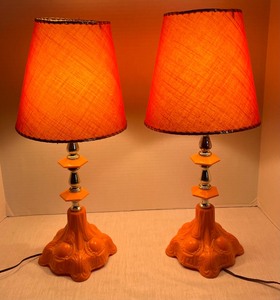 lot 118 image: Pair of Lovely Vintage Orange Lamps