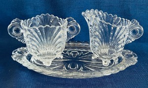 lot 224 image: Three Vintage Cambridge Caprice Serving Pieces including Cambridge Caprice Three Piece Cream & Sugar Set