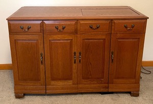 lot 260 image: Sewing Cabinet with Bernina Sewing Machine, Parts, Manual and More