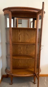 lot 360 image: Vintage Curved Glass Curio Cabinet with Key