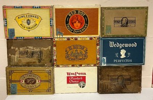lot 410 image: Vintage Wooden and Cardboard Cigar Boxes