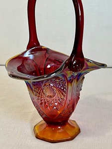 lot 184 image: Vintage Indiana Carnival Amberina Glass Basket