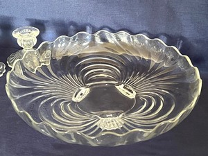 lot 9 image: Cambridge Caprice Three Toed 13 Bowl and Pair of Candle Holders