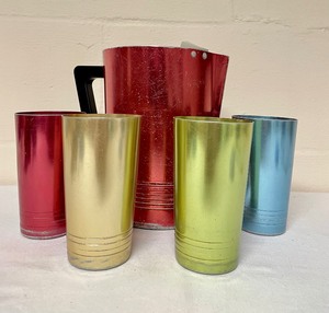 lot 128 image: Vintage Regal Supreme Aluminum Pitcher and Tumblers