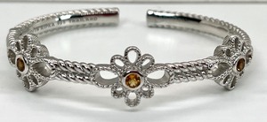 lot 32 image: Judith Ripka Citrine Quartz and Sterling Hinged Cuff Bracelet