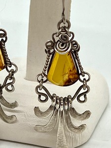 lot 114 image: Russian Amber Dangle Earrings
