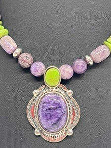 lot 58A image: Beautiful Southwestern Sterling and Charoite and Gaspeite Enhanced Necklace with Beads