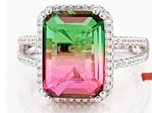 lot 72 image: Gorgeous JCL Simulated Watermelon Tourmaline Sterling Ring